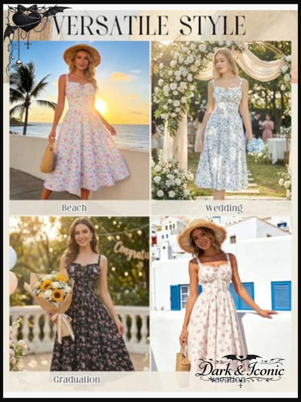 Women's Floral Corset Milkmaid Dress with Pockets Summer Wedding Guest Midi - Picture 6 of 7